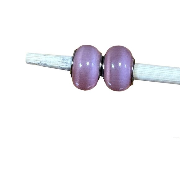 Pink Glass Charm Beads With 925 Sterling Silver Core For Bracelets & Necklaces - Picture 7 of 7